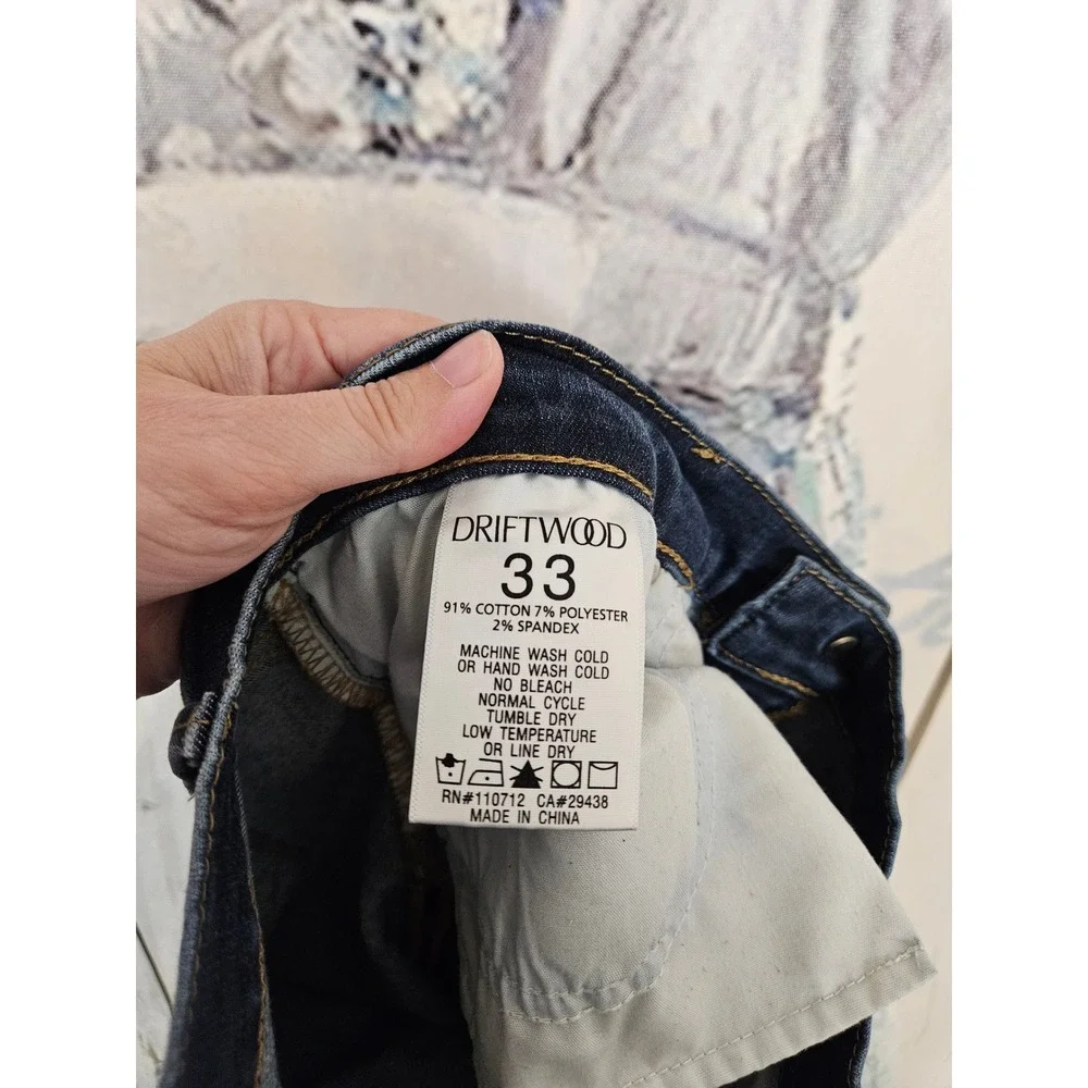 Driftwood Colette Jeans 33 Dark Wash Floral Embroidered Raw Hem Boho Straight